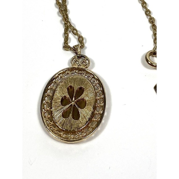 Sarah Coventry Necklace Gold Tone Faux Lucite Tiger Eye Pendant Vintage 70s - Picture 11 of 13